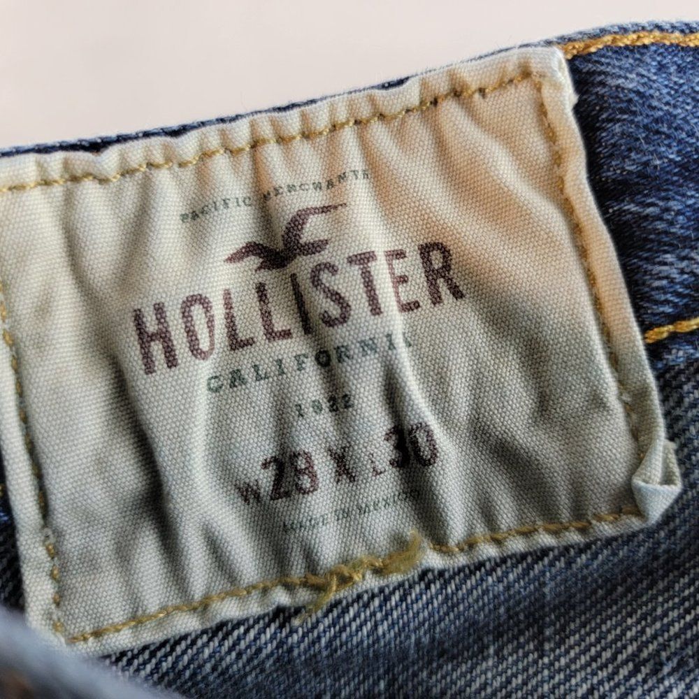 Hollister Jeans Mens 28x30 Blue Skinny Button Fly Dark Wash Whiskered Normcore A - Picture 9 of 10